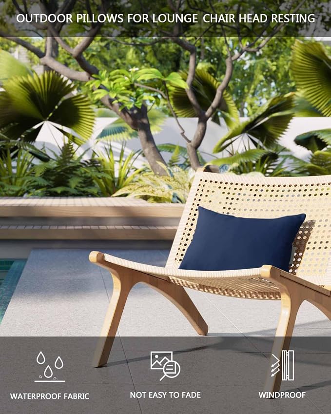 Outdoor Pillows Covers with Inserts Navy Blue Solid Color Waterproof Pillow with Adjustable Strap Throw Pillows for Patio Furniture Pool Lounge Chair, 12x20 Inch, 1PCS