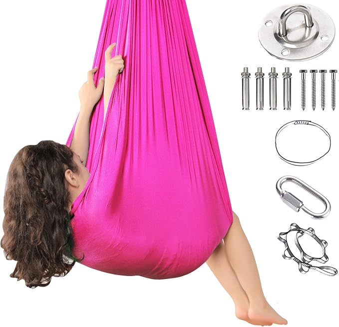 Kids Sensory Therapy Swing Hammock Children's Swing Hammock Indoor Elastic Cuddle Pod Swing for Autism Boys Girls with ADHD SPD Asperger's Sensory Integration Special Needs (Rose Red)