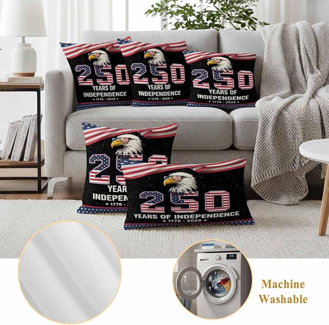 250 Years Anniversary Outdoor Waterproof Throw Pillow Covers 16x16 Set of 2, Independence Day USA Eagle Flag Decorative Pillowcases Cushion Pillowcase for Couch Sofa Patio Outside Pillow Protector