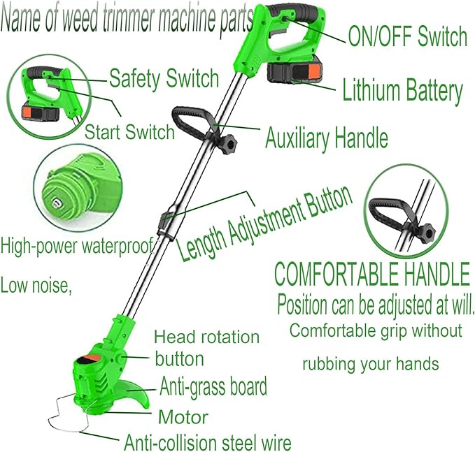 Cordless Weed Eater,Weed Wacker,21V 2Ah Battery Powered Weed EaterString Trimmer with 2 Batteries and 3 Types Blades,Weed eaterLightweight and Powerful Weed Eater Battery poweredfor Yard and Garden