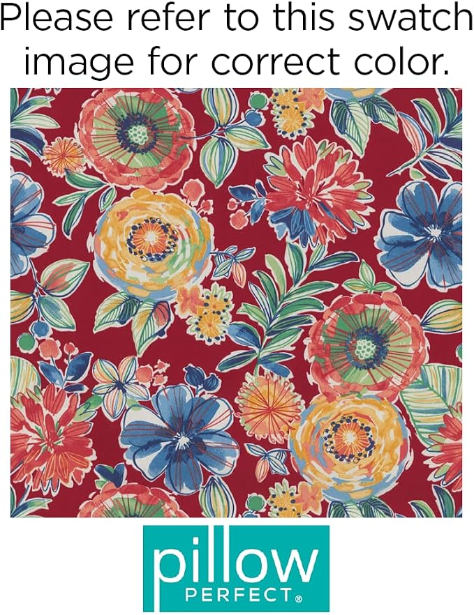 Pillow Perfect Bright Floral Indoor/Outdoor Accent Throw Pillow, Plush Fill, Weather, and Fade Resistant, Lumbar - 11.5" x 18.5" , Red/Blue Colsen, 2 Count