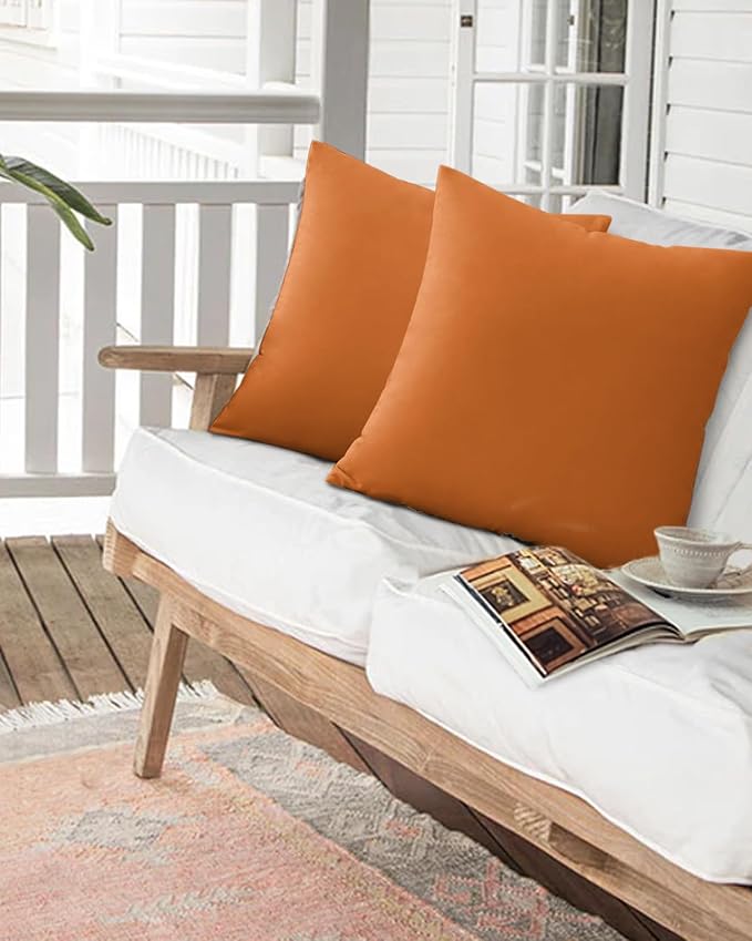 Outdoor Waterproof Throw Pillows Solid Art Minimalist Pure Orange Patio Pillows,Decorative Pillow Covers with Insert,Pillow Cushion Case for Garden Couch Sofa Plain Single Bright Color