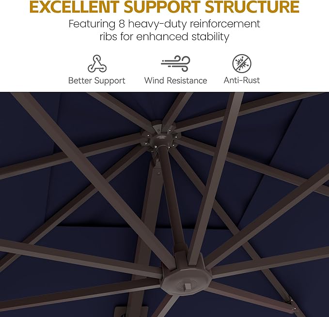 HASLE OUTFITTERS 10x10 FT Patio Cantilever Umbrella, Outdoor Offset Large Heavy Duty Umbrellas with 360° Rotation for Pool Garden Deck，Navy