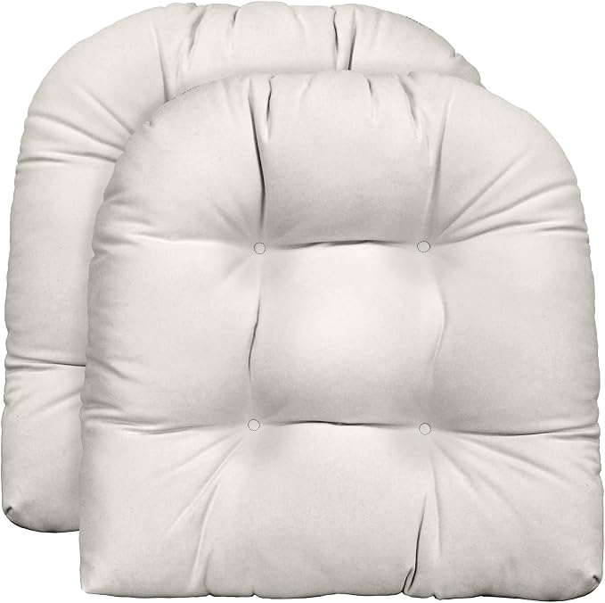 RSH DECOR: Sunbrella Tufted Wicker U-Shape Cushions Set of 2 | 19” x 19” | Water and Fade-Resistant Performance Fabric | Outdoor Seat Cushions for Patio Furniture | Canvas White