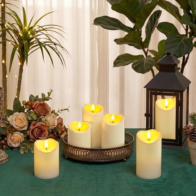 Homemory 9Pack Outdoor Waterproof Flameless Candles, LED Candles, Battery Operated Candles with Remote and Timers, Electric Fake Plastic Pillar Candles, Ivory White, 3"x4"4" 4" 5" 5" 5" 6" 6" 6"