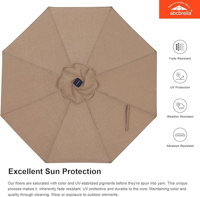 ABCCANOPY OLEFIN® 5-Year No Fading Patio Umbrella with Solar Lights (Brown&Beige Stripe)