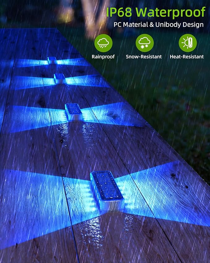 DetarZinLED Blue Solar Lights for Outside 8 Pack, 12 LEDs 2-Sided Illumination Solar Dock Lights Outdoor IP68 Waterproof, Auto On/Off Solar Deck Lights for Steps,Stairs,Driveway,Pathway,Sidewalk,Porch