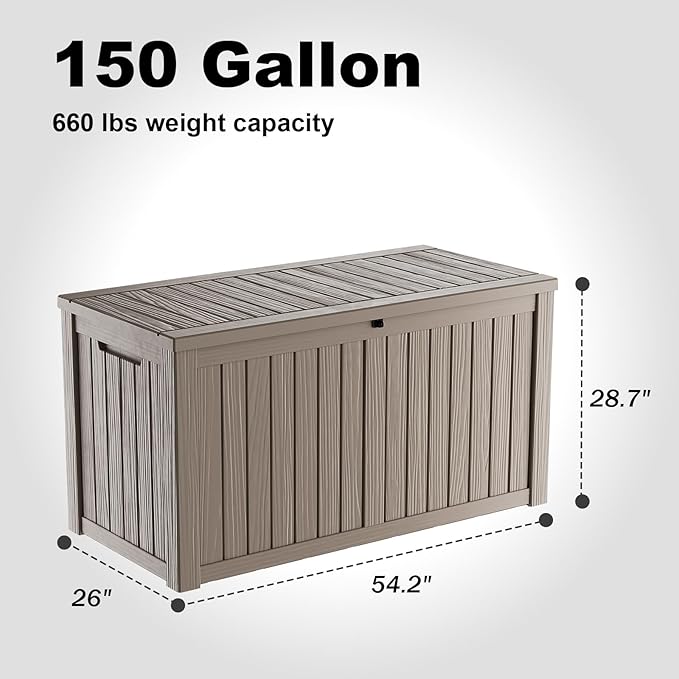 180 GallonOutdoor Storage Box,Resin Deck Boxes Waterproof, IndoorOutdoor Bin for Package Delivery, Patio Cushions, Gardening Tools, Lockable, UV Resistant