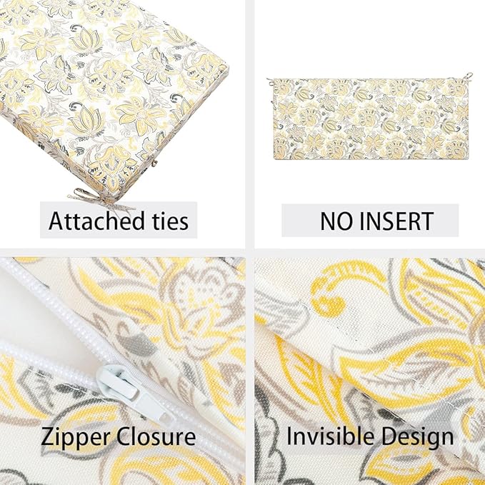 FUNHOME Outdoor Bench Cushion Cover 42 x18 x 3 inch,Water Resistant Cover with Zipper&Ties,Fade-Resistant Slipcover,Patio Porch Swing Cushion Cover Replacement Only,No Insert(Yellow Flower)