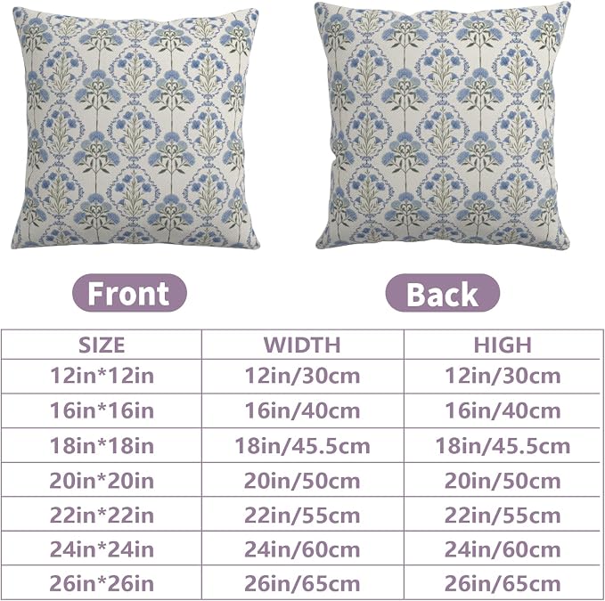 Floral Pillow Covers Spring Summer Farmhouse Throw Pillow Covers 16x16 Set of 2 Vintage Blue Green Boho Flower Pillow Cases Rustic Hydrangea Cushion Case for Home Couch Decor