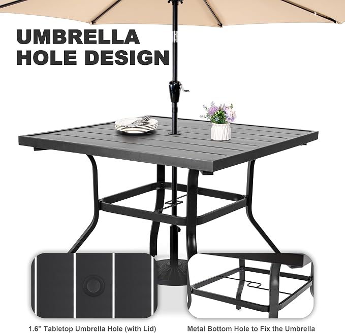 NUU GARDEN 5-Piece Patio Dining Set with Umbrella Hole, 4 High-Back All-Weather Textilene Swivel Chairs, Outdoor Furniture for Backyard, Poolside and Lawn, Black and Light Gray