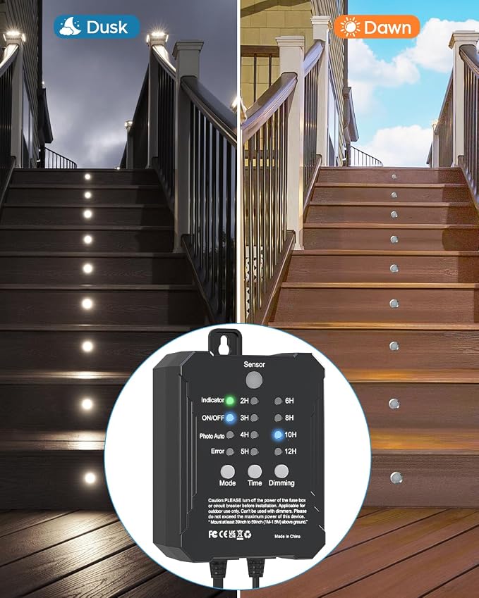 HIBOITEC Low Voltage Deck Lights Recessed Kit with Transformer Dimmable Timer and Photocell Sensor Outdoor LED Deck Lighting IP67 Waterproof 4000K for Stair Step Outdoor Garden Yard 16 Packs