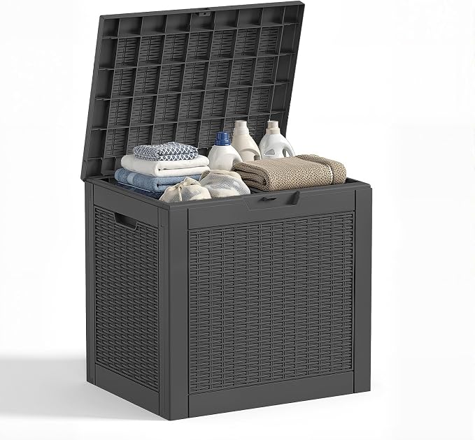 EasyUp 36 Gallon Deck Box Small Deck Box for Indoor and Outdoor,Waterproof Storage Boxs for Patio Furniture,Garden Tools,Cushions, Lockable and UV Resistant,Easy to Install(Black)
