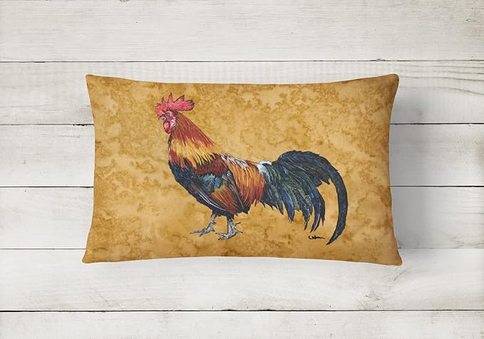 Caroline's Treasures 8651PW1216 Rooster Canvas Fabric Decorative Pillow Machine Washable, Indoor Outdoor Decorative Pillow for Couch, Bed or Patio, 12HX16W