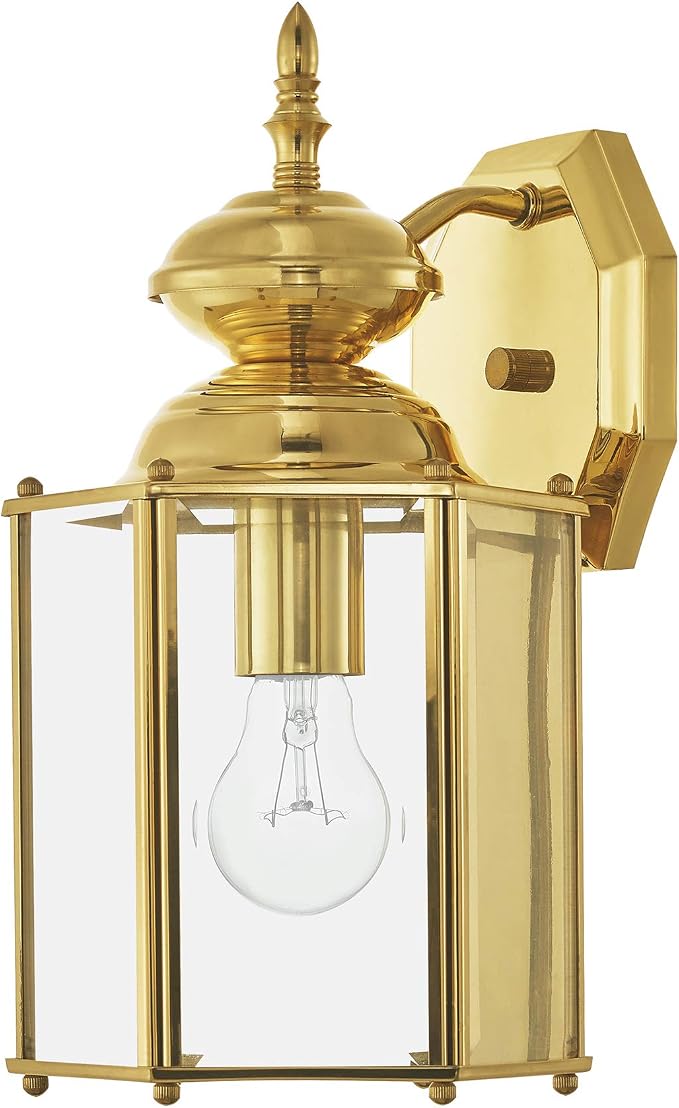 Livex Lighting 2007-02 Outdoor Wall Lantern, Polished Brass | Clear Beveled Glass Shades