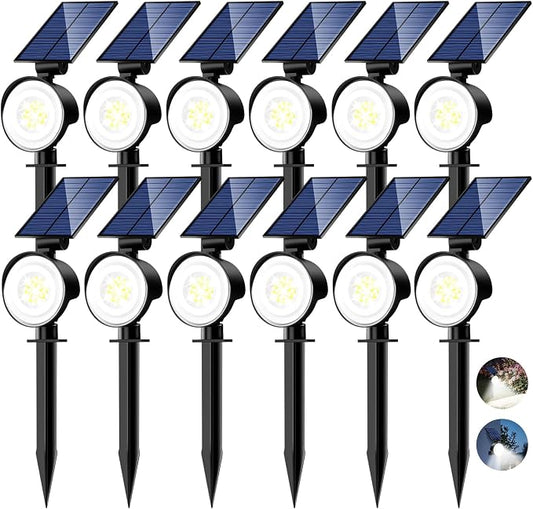 nipify Solar Spot Lights Outdoor Waterproof, Landscape Spotlights | Cool White, 12 Pack/53 LED/3 Modes, Adjustable Solar Panels, Auto On/Off, Uplights Lighting for Outside Tree Yard Flag Garden