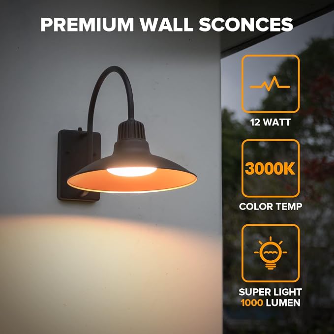 LUTEC Dusk to Dawn Wall Sconces Outdoor Gooseneck LED Barn Light Exterior Porch Wall Lighting Fixture, Anti-Rust Waterproof Vintage Wall Mount for House, Patio, Farmhouse, Garage