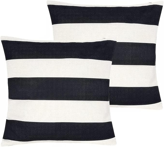 tiggell 2 Pack Waterproof Pillow Covers Outdoor Throw Pillowcases Decorative Garden Cushion Case for Home Garden Patio Couch Balcony Striped (Black & White, 18 * 18 inch)