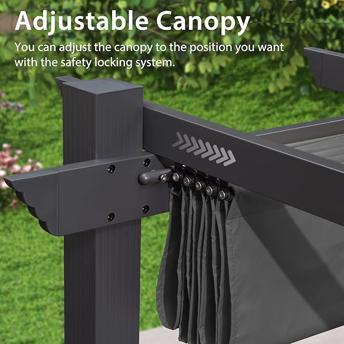 PURPLE LEAF 12' X 18' Outdoor Pergola with Retractable Canopy Aluminum Shelter for Porch Garden Sun Shade Beach Pavilion Grape Trellis Grill Gazebo Modern Backyard Deck Metal Patio Pergola Gray