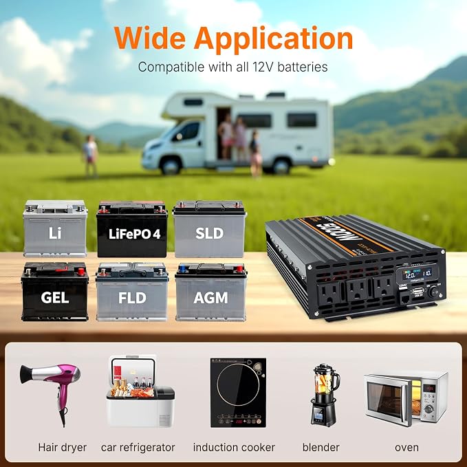 5000W Power Inverter, 12V DC to 110V/120V Modified Sine Wave Inverter with 3 AC Outlets, USB Port, Wired Remote Controller, Car Power Inverter for RV, Truck, Boat, Camping, Off-Grid