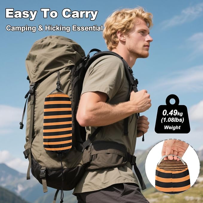 Camping Hammock Outdoor Hammocks for Outside Orange Black Stripe Beach Trees Portable Lightweight with Pockets Tree Straps Indoor