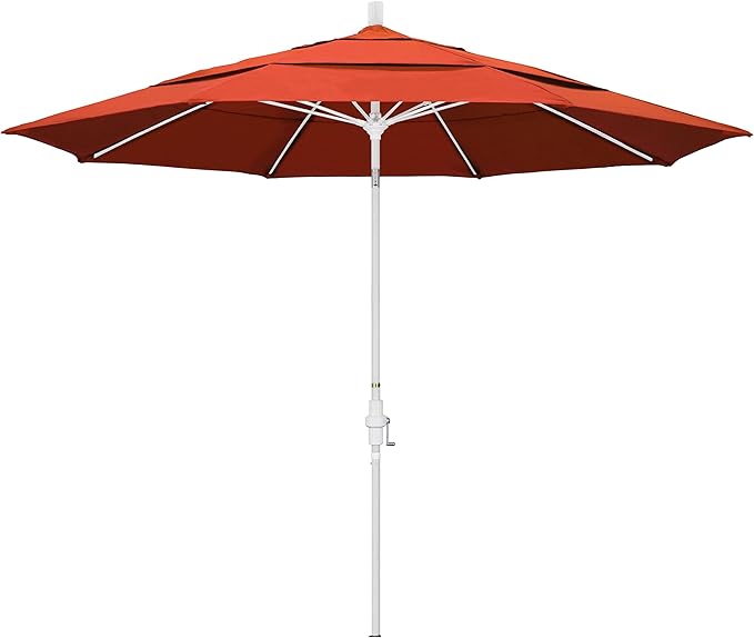 California Umbrella 11' Round Crank Lift, Collar Tilt, Aluminum Pole, Fiberglass Rib Patio Umbrella, White Finish