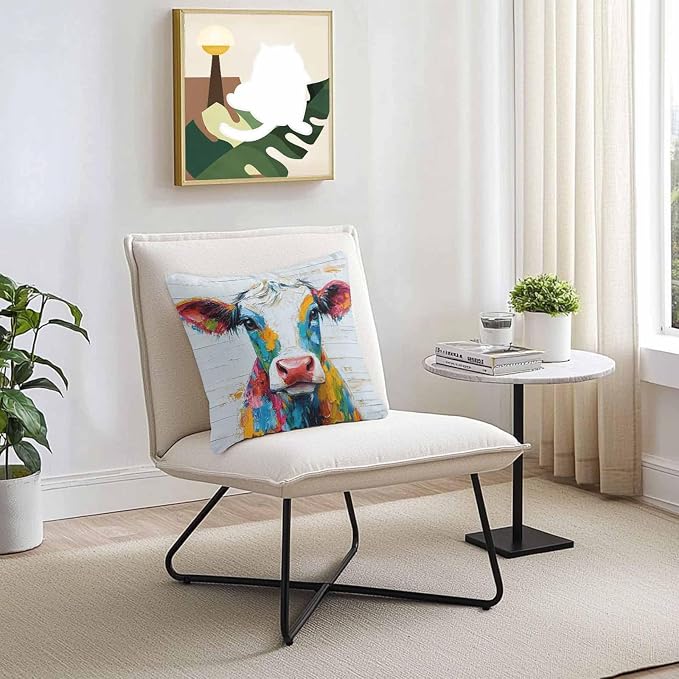 Colorful Cow Outdoor Pillow Covers Pack of 2 Rustic Animal Abstract Cattle Wood Grain Waterproof Throw Pillow Covers Decorative Cushion Cases for Patio Garden Tent Balcony Couch 26x26 inch
