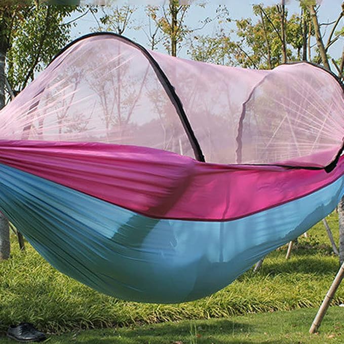 Camping Hammock with Net, Light and Durable Hammock for 2 People with Tree Strap and Carabiner Portable Pop Up Hammock for Outdoor Hiking