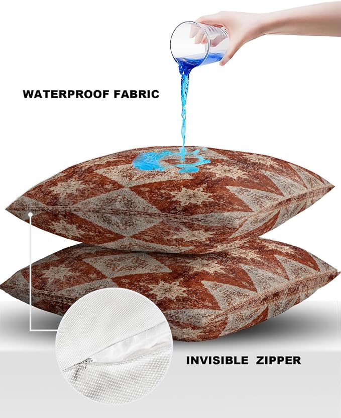 Outdoor Waterproof Pillow Covers Set of 2, Medieval Turkish Patterns Vintage Mural Wallpaper Patio Throw Pillow Covers, Decorative Cushion Case for Couch Sofa Furniture Garden, 24x24 Inch