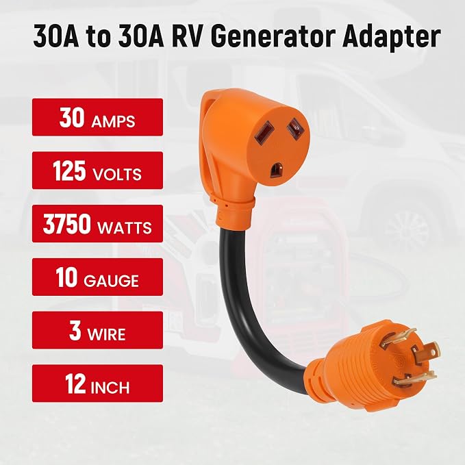 maXpeedingrods Portable 4000 Watt Inverter Generator with RV Adapter Cord 3 Prong 125V 30 Amp to 30 Amp, NEMA L5-30P to TT-30R