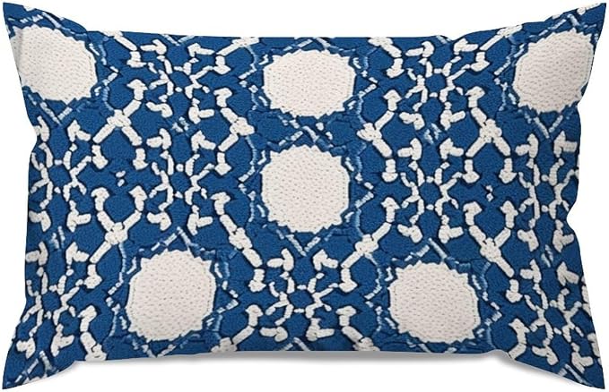 Blue Geometric Rectangular Cushion Cover Blue and White Trellis Throw Pillow Cover Abstract Decorative Cushion Cases Home Decor for for Living Room Bedroom Chair Couch 16x26in