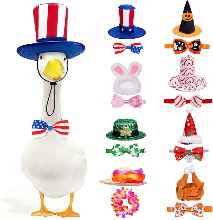 8 Set Holiday Porch Goose Outfits for 17/19/23" Plastic Lawn Goose - 4th of July, Summer, Thanksgiving, Valentines, St. Patricks, Easter Clothes - Patio Yard Garden Decor with Hat and Bow Tie