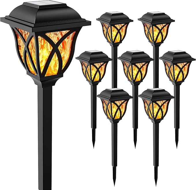 Solar Lights Outdoor, Solar Torch Lights with Flickering Flame, Solar Powered Outdoor Decorations Waterproof, Tiki Torches for Garden Yard Path Patio Porch Outside Decor (8 Pack)