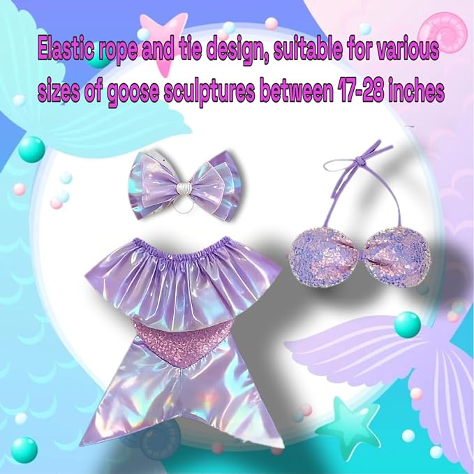 Mermaid Porch Goose Outfits, Summer Lawn Goose Statue Bikini Costume, Cement/Plastic Goose Clothes swimsuit,23" Yard Goose Statue Patio Garden Decoration (purple)