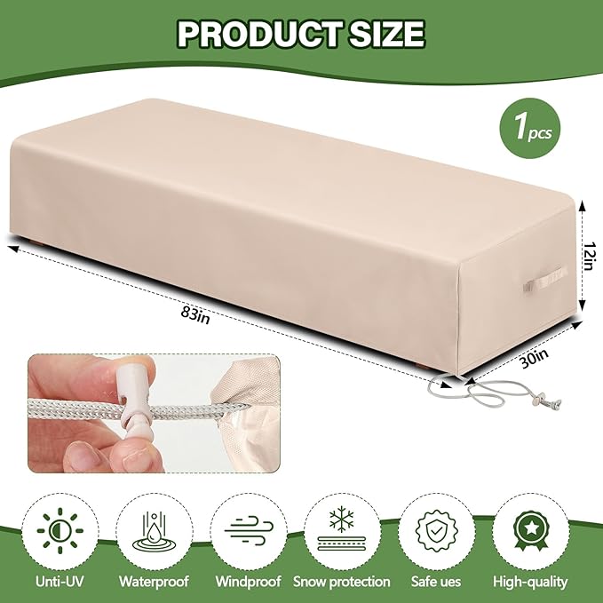 Tingjoo 2 Pcs Patio Chaise Lounge Cover Waterproof Outdoor Lounge Chair Cover 30" D x 83" W x 12" H UV Resistant with Handle Strap for Furniture Protection (Tan)