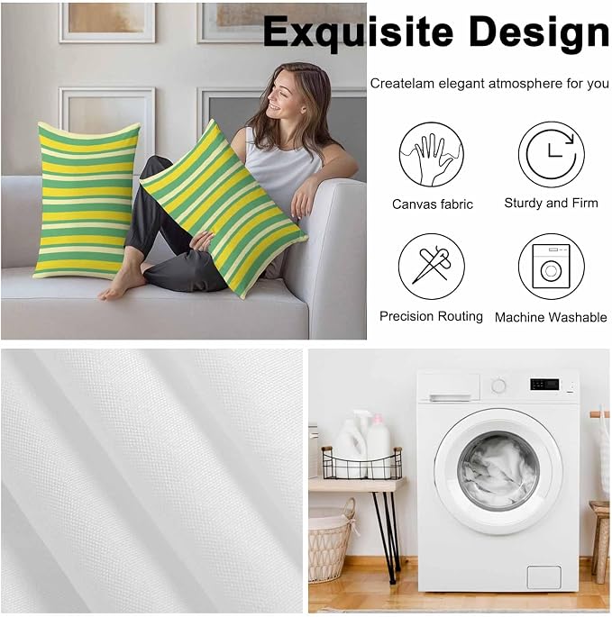 Lemon Green Yellow Outdoor Pillow Covers 20x12 Inch Lumbar Pillow Covers Set of 2 Waterproof Decorative Throw Pillow Cases Summer Modern Farmhouse Striped Cushion Covers for Patio Furniture Garden