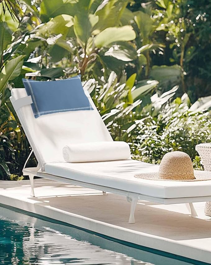 Chaise Lounge Chair Pillow with Strap & Insert Solid Color Outdoor Recliner Head Pillow Pack of 2 Royal Blue Waterproof Headrest Patio Lumbar Pillow for Beach Pool Office Chair 11x16 Inch