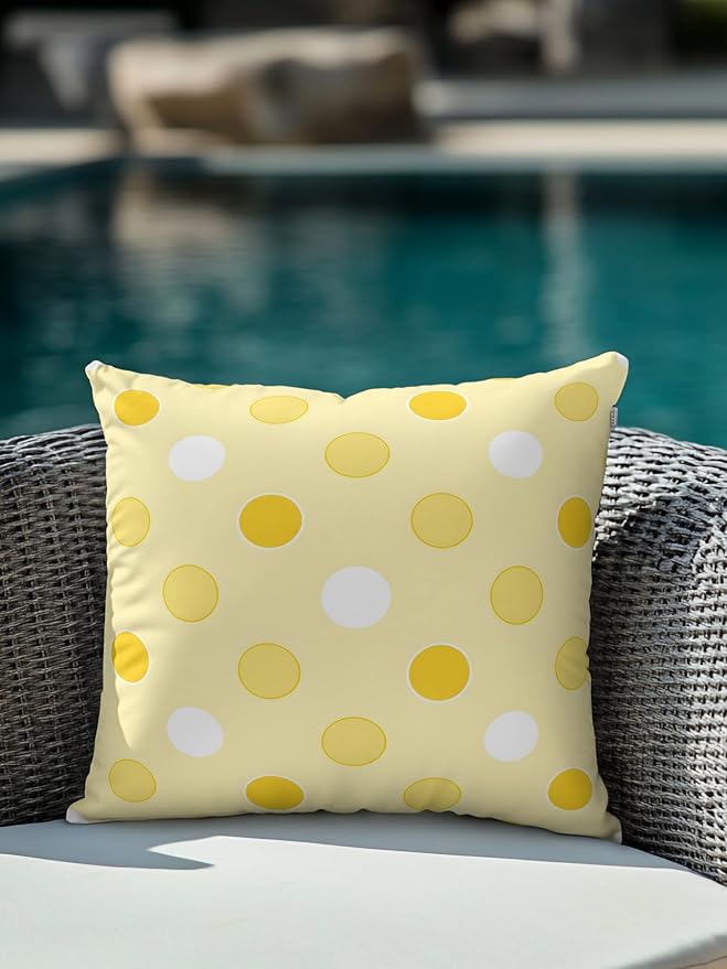 Waterproof Outdoor Pillow 1 Pack Yellow Polka Dots Decorative Throw Pillows Cover & Insert 16x16 Inch Pillowcase Funny Circles Spots Square Pillows for Couch Sofa Bed Patio Furniture Indoor Outdoor