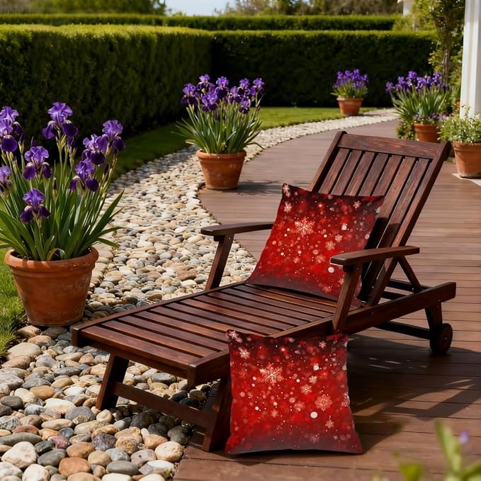 20x20 Inch Outdoor Pillow Covers Set of 2 Waterproof Throw Pillow Covers Decorative Couch Cushion Covers Red Christmas Snowflakes Square Pillowcases Protectors for Patio Garden Sofa