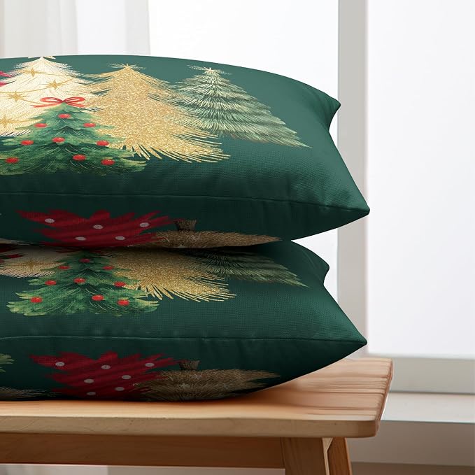 Green Christmas Lumbar Pillow Covers Christmas Tree Throw Pillow Case 12x20 Set of 2 Winter Xmas Rectangular Pillowcase Holiday Cushion Case for Living Room Bedroom Couch Sofa