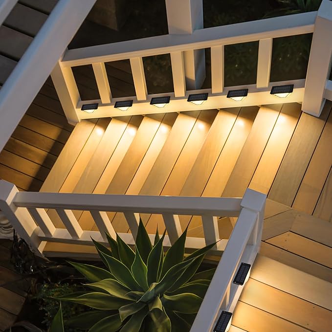 SOLPEX 10 Pack Four-Sided Illumination Solar Step Lights for Outside, Solar Stair Lights Outdoor, Solar Railing Lights Outdoor Waterproof with 33 LEDs for Steps, Stair, Deck, Porch (Warm White)