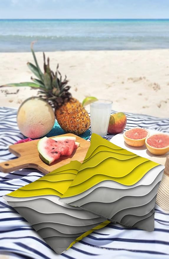 Funy Decor Waterproof Outdoor Throw Pillow Cover Yellow Grey Modern Geometric Lumbar Pillowcases Set of 2 Abstract Beach Decorative Patio Furniture Pillows for Couch Garden 18x18 inch x 2pcs