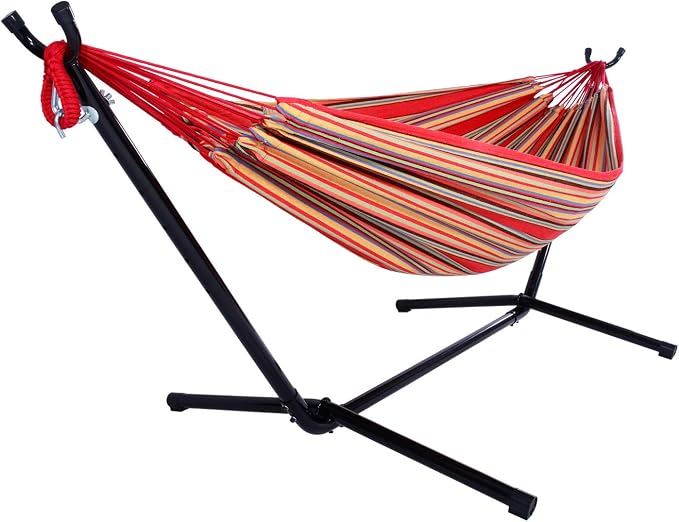 Portable Outdoor Polyester Hammock Set Red