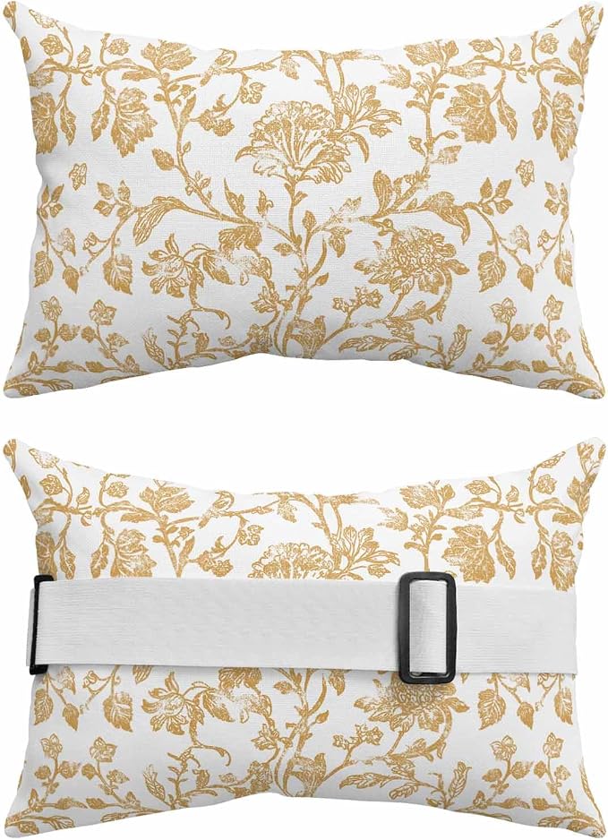 Pack of 4 Outdoor Lumbar Pillow Covers 12x20 Inch, Orange Flower Waterproof Throw Pillow Covers Set, Vintage Farmhouse Boho Leaf Spring Plant Indoor&Outdoor Cushion Cases for Patio Porch Beach