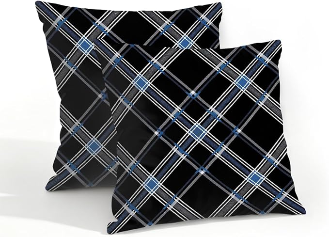 18x18 Inch Outdoor Pillow Covers Set of 2 Waterproof Throw Pillow Covers Decorative Couch Cushion Covers Black Checkered Grey Square Pillowcases Protectors for Patio Garden Sofa