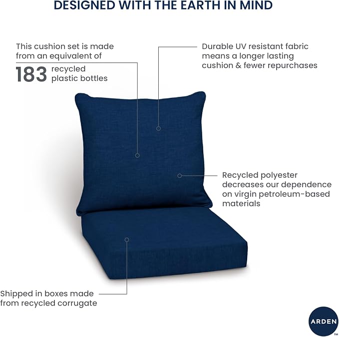 Arden Outdoor Deep Seat Cushion Set, 24x24, Stone Grey