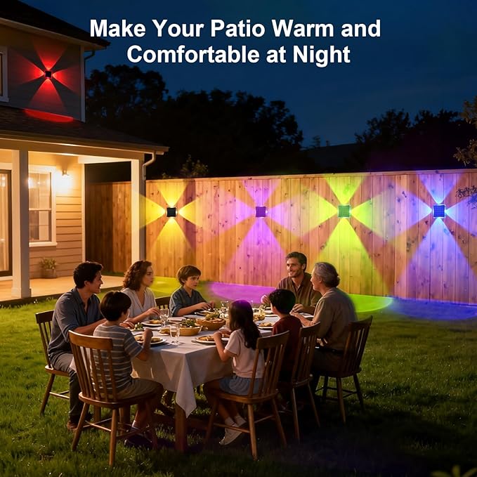 AUDLES Solar Fence Lights Outdoor, New 4-Way Lighting Fence Lights Solar Powered with 8 Modes Warm White/RGB, IP65 Waterproof Solar Wall Light for Backyard Wall Pathway Deck Patio Decor - 12 Pack