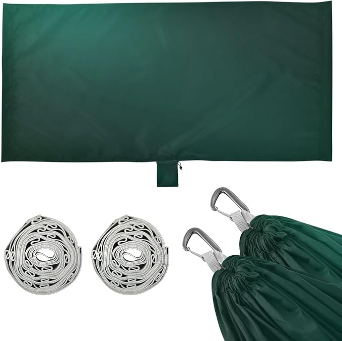Hunter Green Solid Color Camping Hammock, Portable Lightweight Single Hammock with Tree Straps and Aluminum Carabiners, 114" x 54" Travel Hammock for Hiking Backpacking Beach