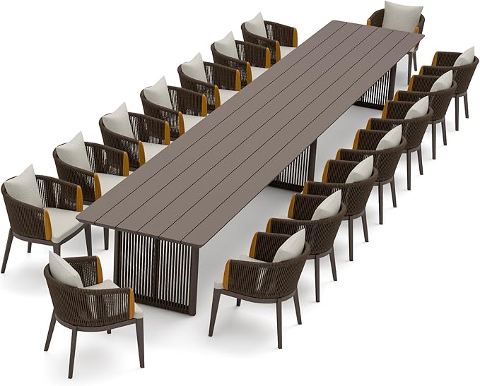PURPLE LEAF 17 Pieces Outdoor Dining Set for 16, Aluminum Outdoor Patio Table and Chairs Set with Olefin Cushions, All-Weather Patio Dining Set for Garden or Deck, Brown
