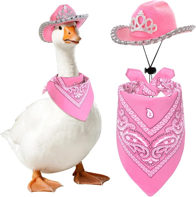 Topbuti Western Cowboy Porch Goose Outfits for 23"/ 17''Lawn Goose Statue Clothes, Cowgirl Cowboy Hat Bandana for Garden Yard